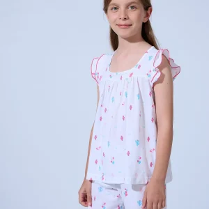 PIJAMA NIÑA CORTO MANGA CON VOLANTE